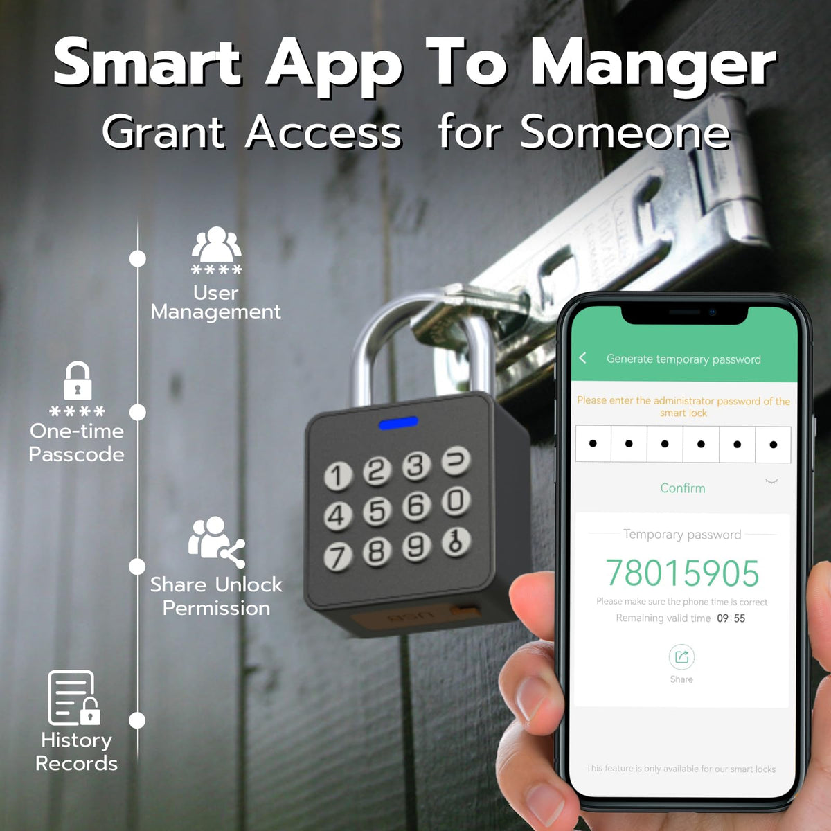 Foxlock Smart Locker Lock, Fingerprint Keyless Biometric Padlock, Weatherproof Biometric Combo Lock with Bluetooth APP, Smart Combination Pad Lock Storage Unit Outdoor Fence Gate Shed