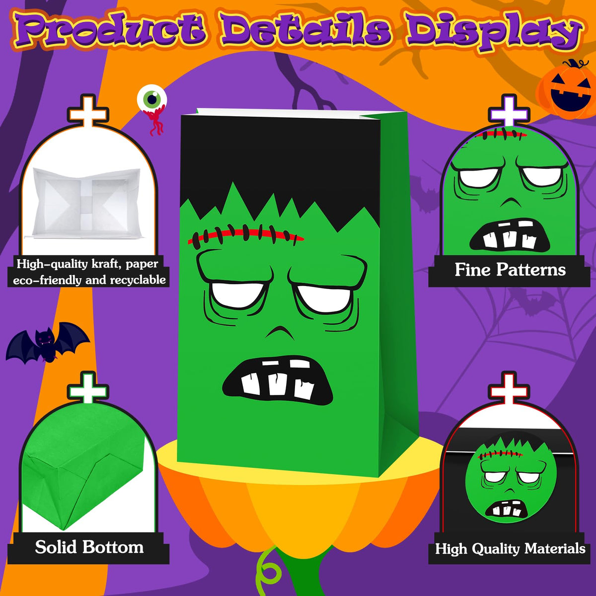 TaoBary Halloween Treat Bags Cute Trick or Goody Bags Halloween Paper Favor Bag with 6 Assorted Designs Stickers for Trick or Goody Birthday Party Event Supplies(30 Pcs)