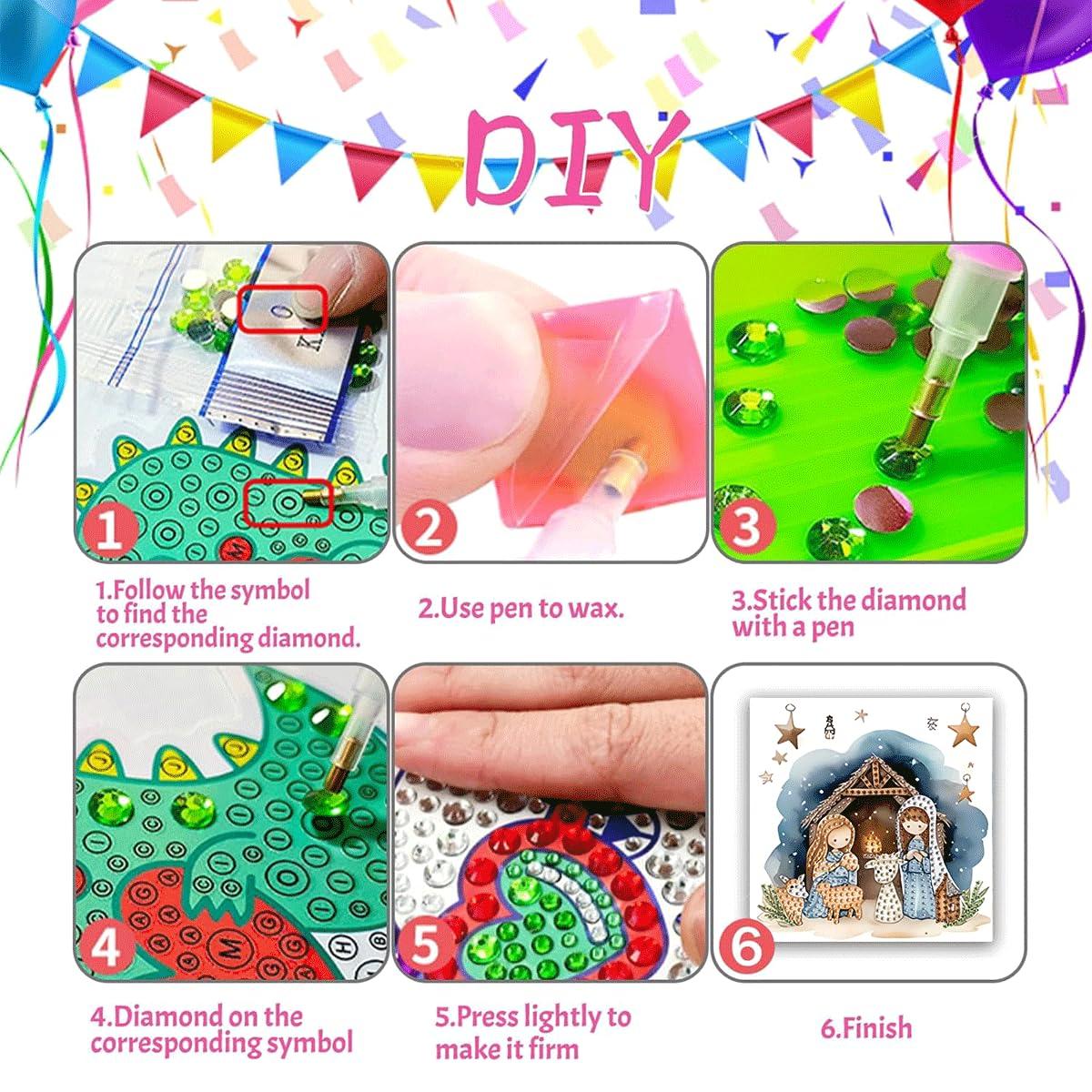 LSQFS 6Pcs Diamond Painting Greeting Cards Kits for Adults, 5.9"x 11.81" DIY Foldable Cards with Envelopes & Diamond Art Tools, Creative Diamond Art for Birthday Holiday Blessing
