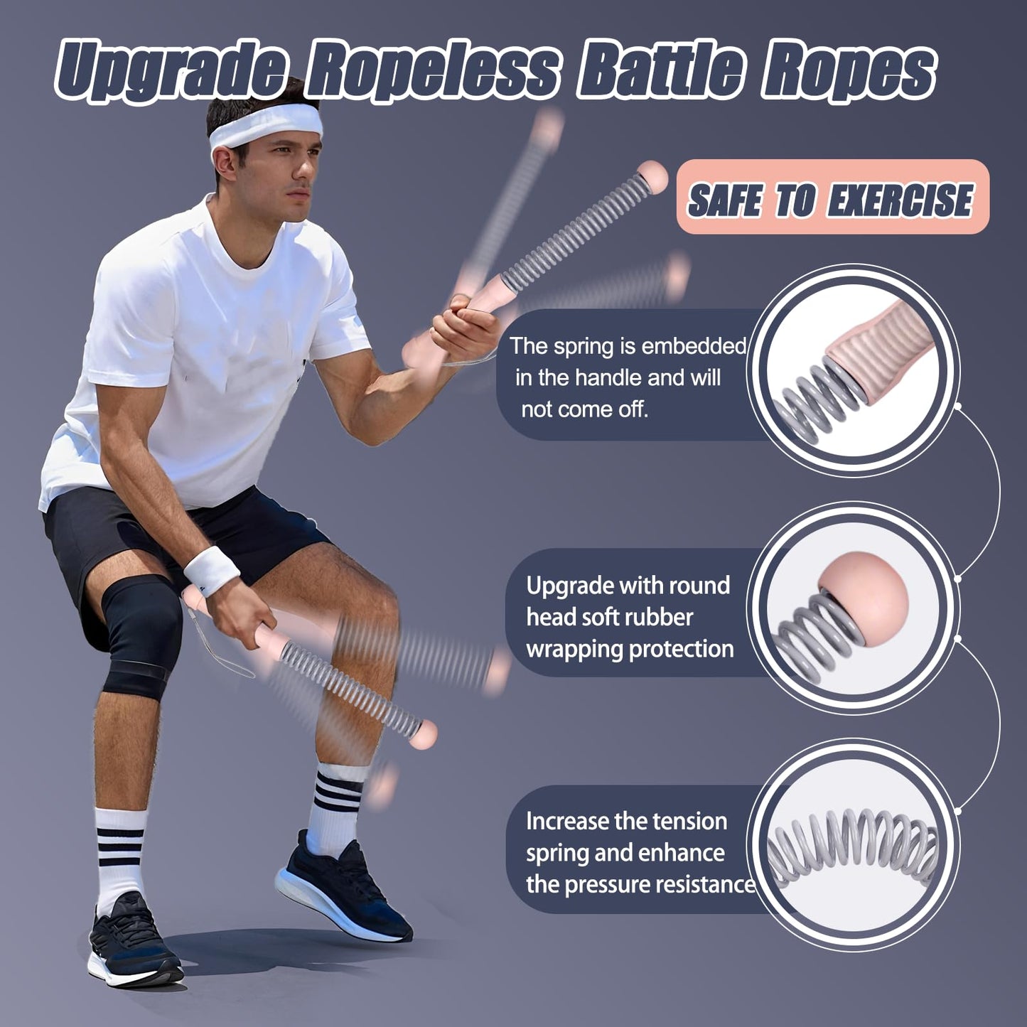 Weighted Ropeless Battle Ropes, Portable Cordless Battle Ropes For Home Gym, Weighted Quiet Exercise Rope For Low-Impact Workout, Strength & HIIT For Men & Women,2PCS (Pink)