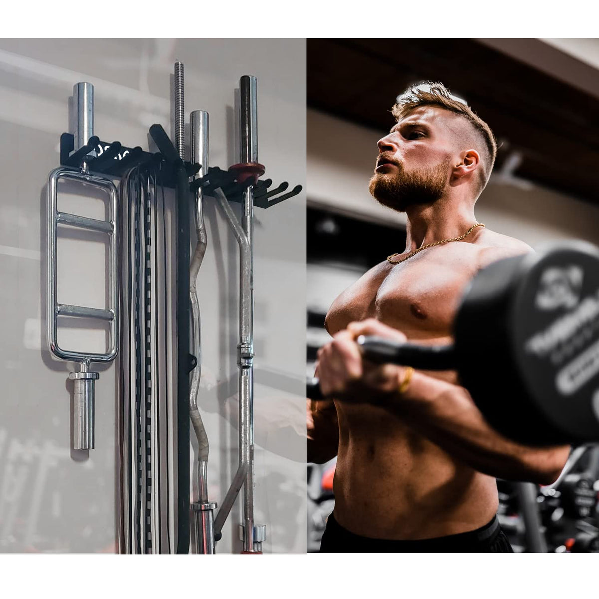 Poskad Gym Storage Rack,12 Hook Heavy-Duty Steel Gym Organizer Wall Mount Hanger for Home and Pro, Gym Accessory Storage Resistance Bands,Jump Ropes,Lifting Belt,Barbells. (24'' -12 hooks)