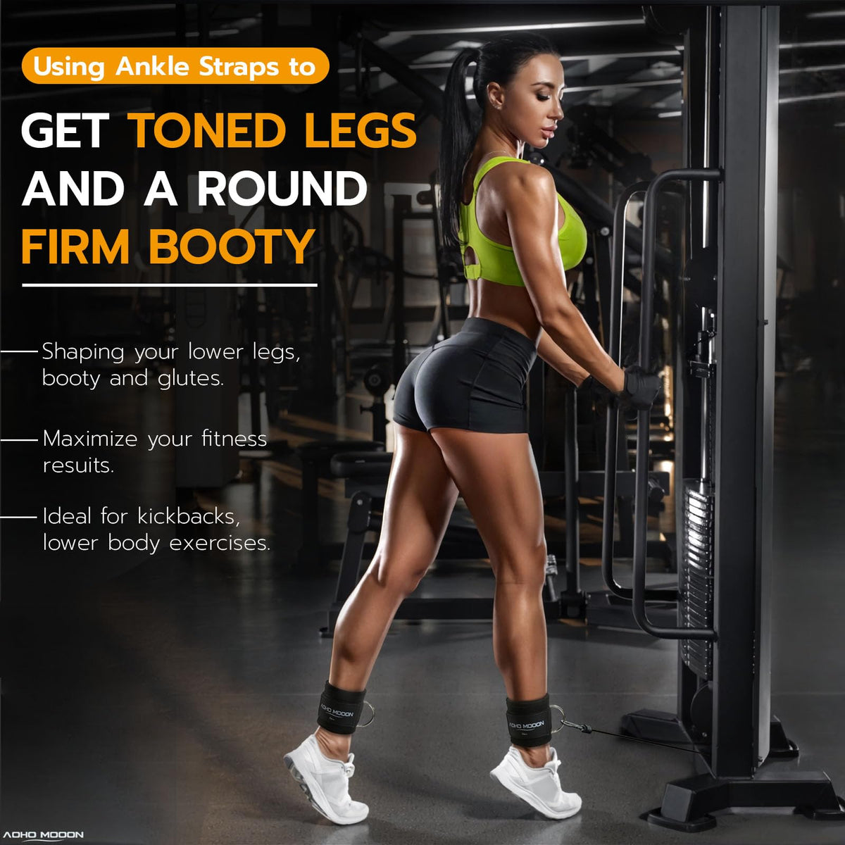 AOHO MOOON Comfortable Adjustable Ankle Straps for Cable Machines Women, Gym Workout Leg Straps, Ankle Cuffs for Glute Workouts, Foot Straps for Kickback, One Size Fit All with D Ring