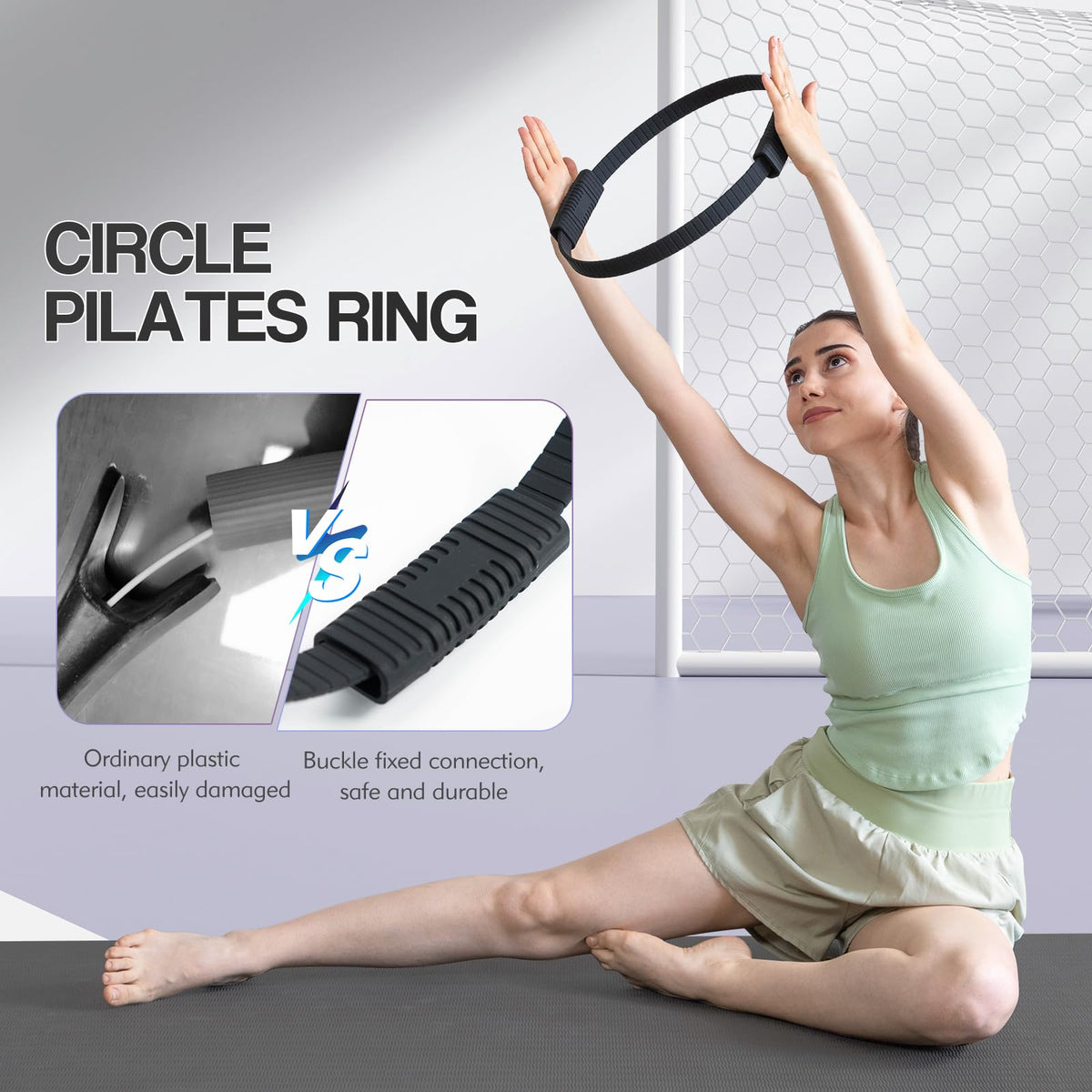 LTHTRADE Pilates Ring Circle, 13.5 Inch Magic Circle Ring for Women, Flexible Resistance Exercise Equipment for Toning Thighs, Legs, Arms & Core (Black)