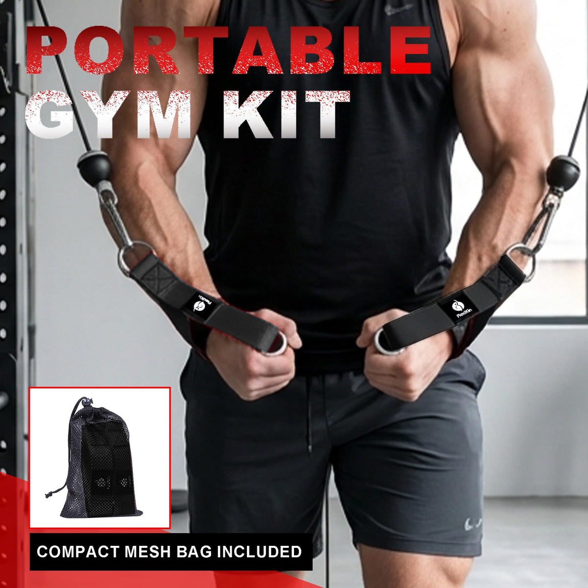 FLEXIKIN Premium Aluminum Alloy Gym Handles with Thickened Strap – Anti-Slip Grid Grip, Heavy-Duty Welded D-Ring for Cable Machine, Pulley System, and Strength Training Workouts (Black)