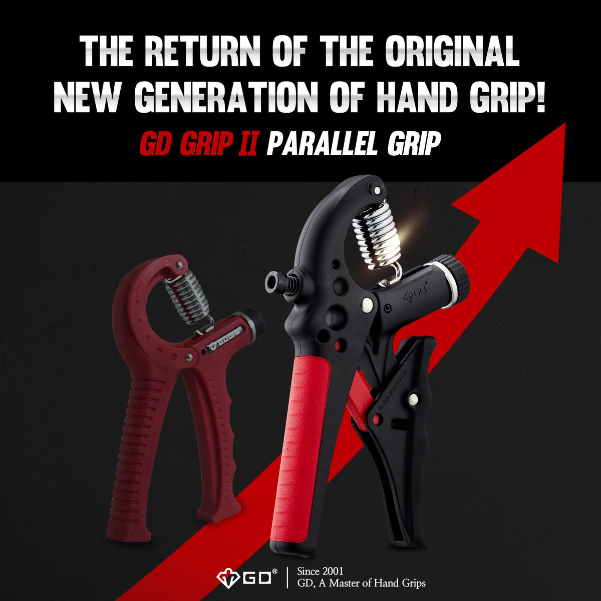 GD GRIP2 Hand Grip Strengthener Adjustable gripper (22~77lbs) Forearm Exerciser Wrist Strengthener Grip Strength Trainer Wrist Strengtheners Grip Trainer RED