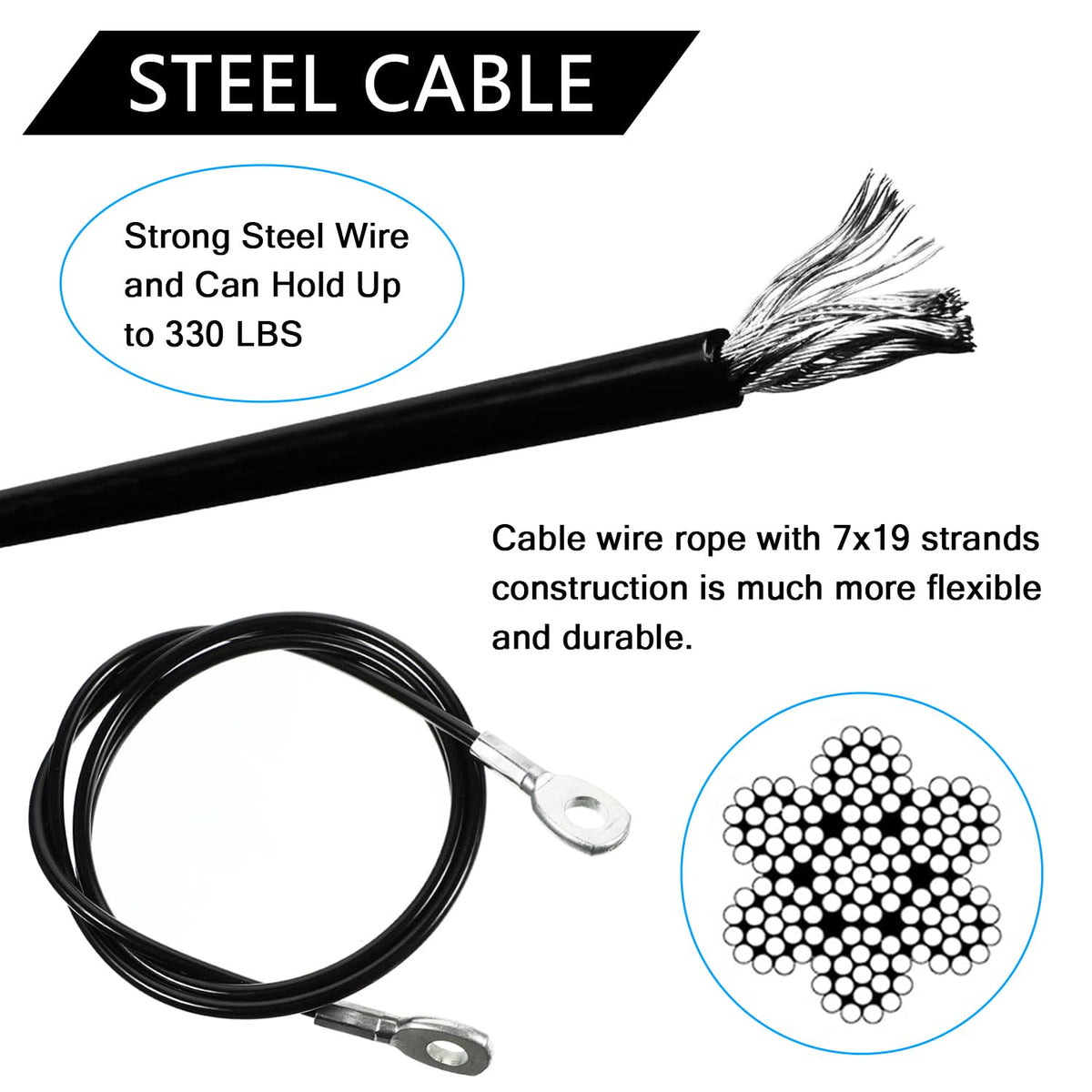 Favuit Fitness Pulley Cable, Gym Replacement Cable, Heavy Duty Steel Wire Rope, Black, 59in