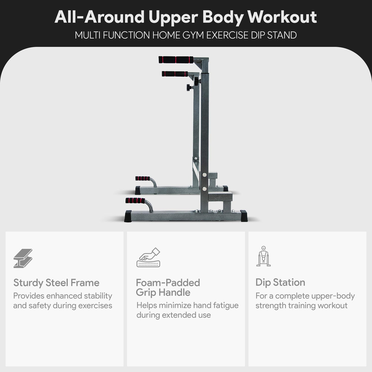 BalanceFrom Steel Frame Multi-Functional Home Gym Exercise Fitness Dip Stand Station with Adjustable Height, 500 Pound Capacity, Gray