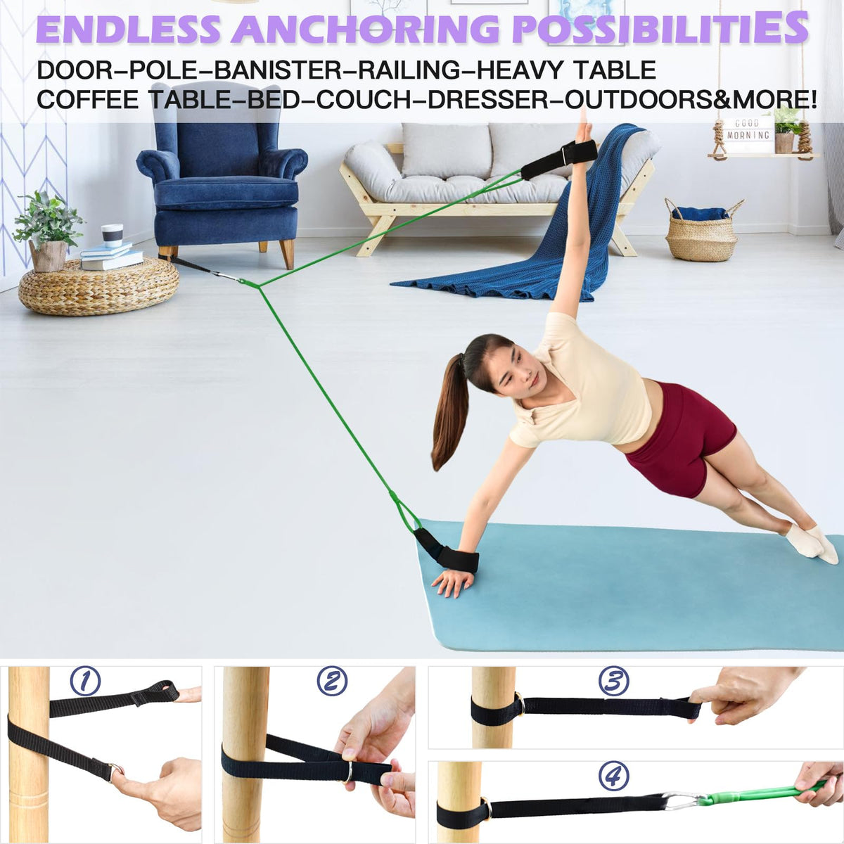 ATENTO Resistance Pilates System Reformer Style Pilates Lightweight Portable Pilates for Home Gym, 2 Pcs Resistance Bands,1 Door Anchor,1 Exercise Straps,1 Handle Straps