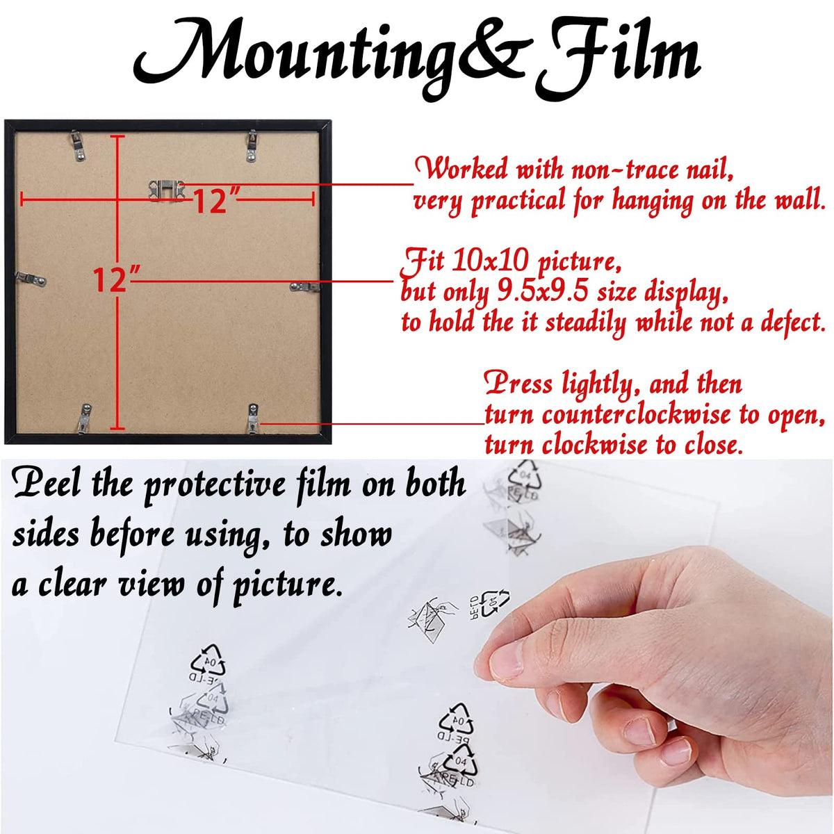 ijuerybai Black 12x12 Picture Frame Set of 3, High Transparent Frame for 12 By 12 Square Photo Collage Canvas Poster Size Wall Mount and Tabletop Horizontally Vertically (Black, 12 x 12 inches)