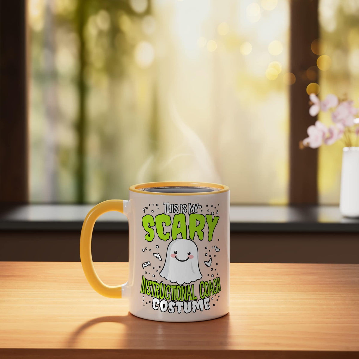 Funny Instructional Coach Halloween Nothing Scares Costume Ceramic Mug, Yellow/White