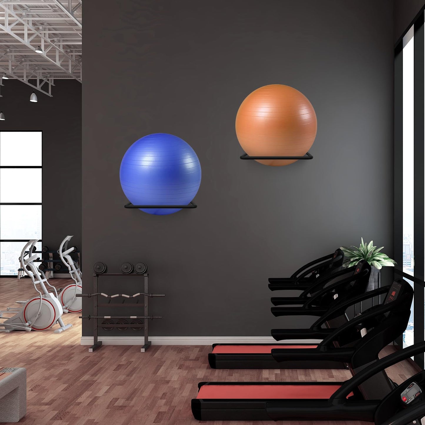 XIAOPEIZHI Black Exercise Ball Holder,Ball Holder Wall Mount Exercise Ball Storage for Home and Yoga Studios or Commercial Gyms,Acts as a Yoga Ball Holder. Set of 2.