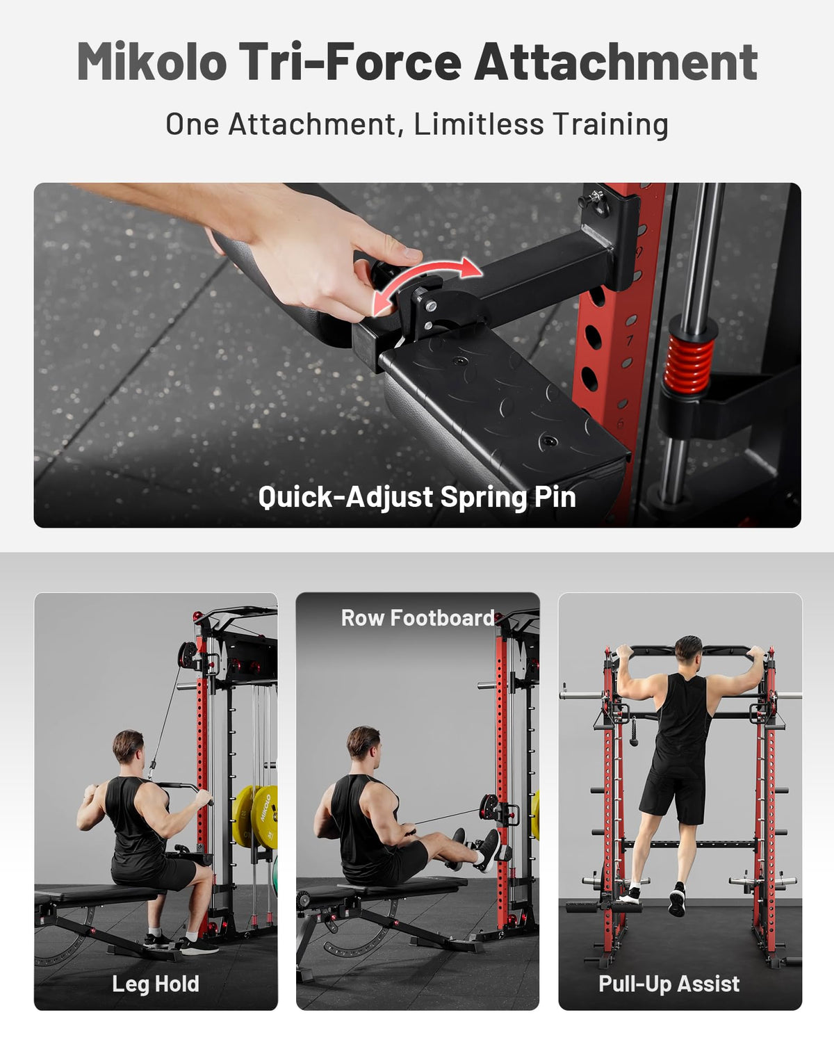 Mikolo M4 2.0 Ultra Smith Machine with Aluminum Pulles, All-in-One Home Gym Power Cage with LAT Pulldown & Cable Crossover, Squat Rack for Full Body Workouts (Red)