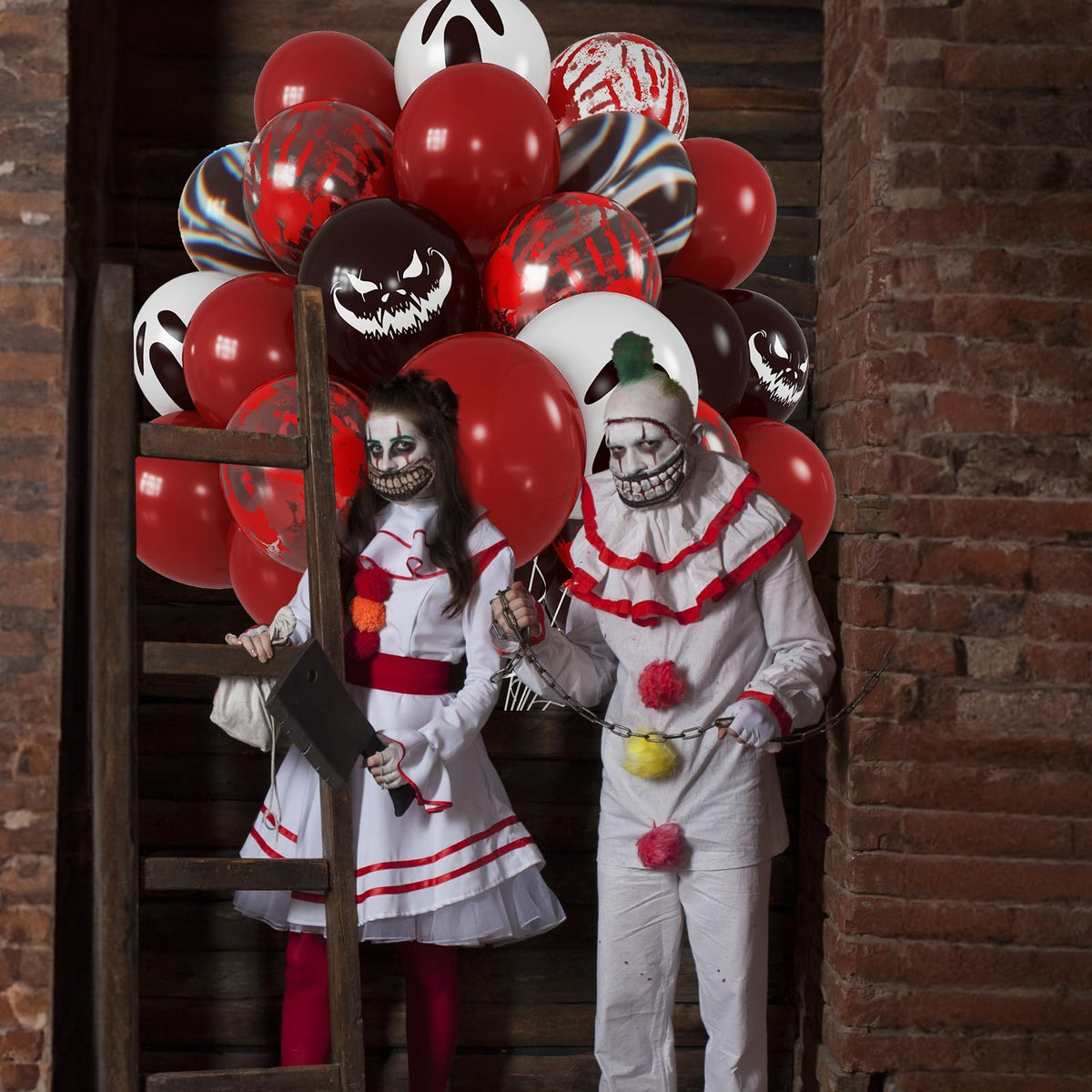 Halloween Bloody Balloons 12 Inch 51 Pcs Red and Black Scary Balloons with Ghost Expression Print Balloon Crimson Vivid Red Blood Hand Marble Balloon for Spooky Haunted House Scream Creepy Decor