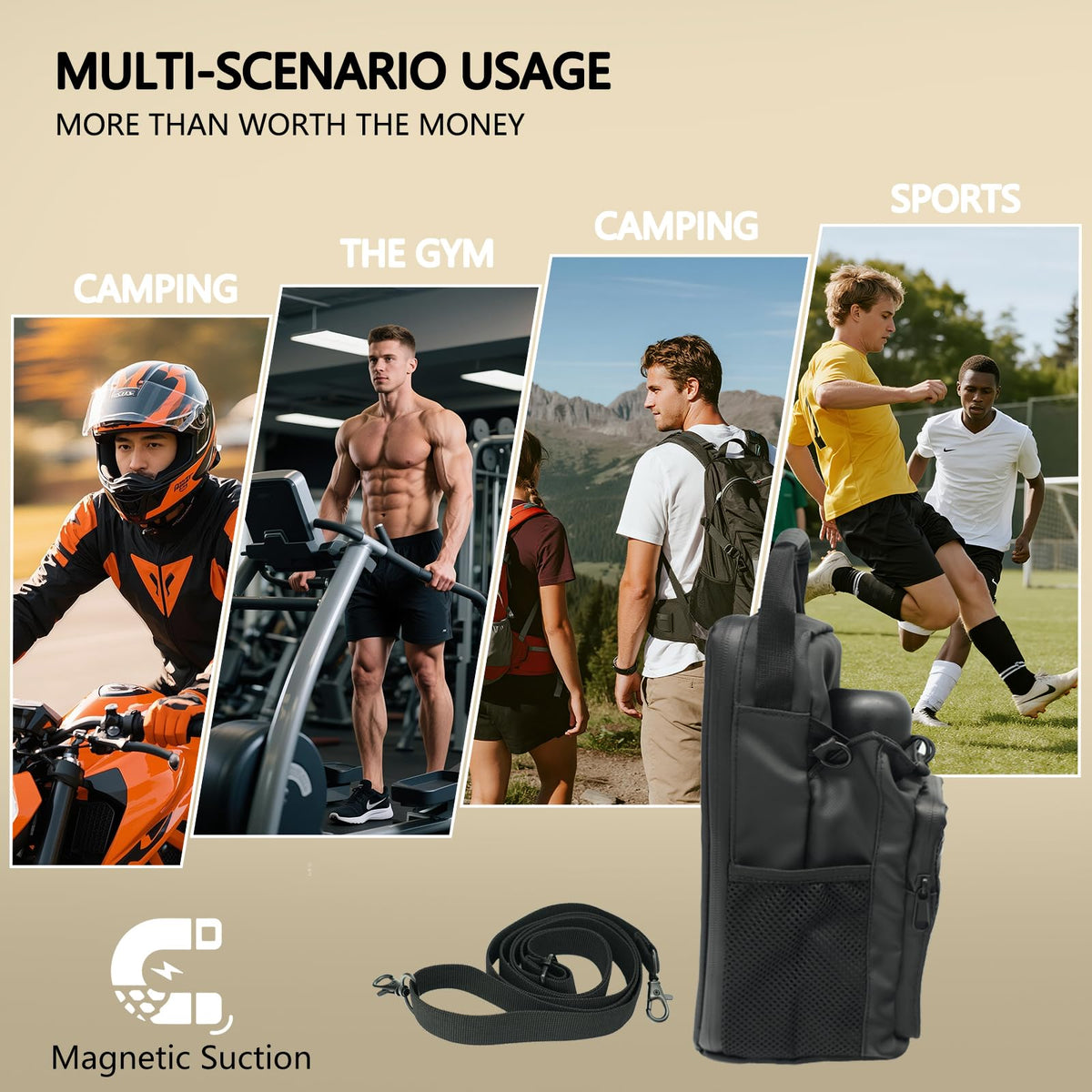 JMIAOCC Magnetic Gym Bag for Men & Women - Adjustable Strap，Small Gym Bag，Magnetic Large Water Bottle Holder - Ideal for Fitness, Travel & Sports