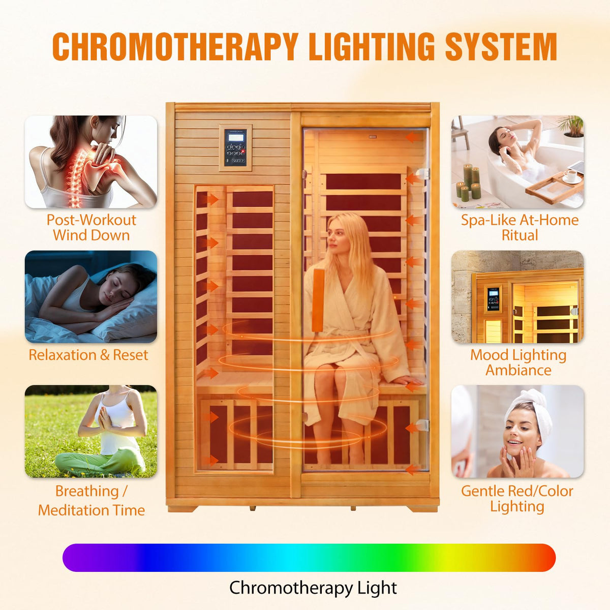 EAGLE PEAK 2 Person Low EMF Far Infrared Sauna, Red Light and Chromotherapy Lighting, Bluetooth Speakers, USB Port, Indoor Dry Heat Sauna, Canadian Hemlock Wood, Brown