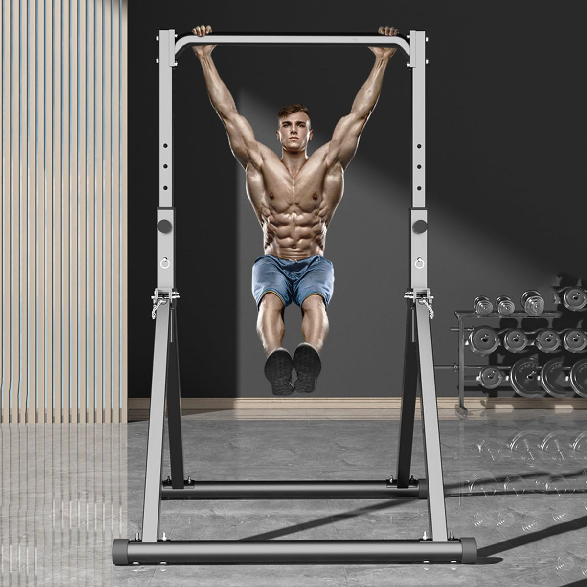 Freestanding Pull Up Bar Foldable Power Tower Dip Station Adjustable Dip Bar Strength Training Equipment For Home Gym Support 1100lbs Black