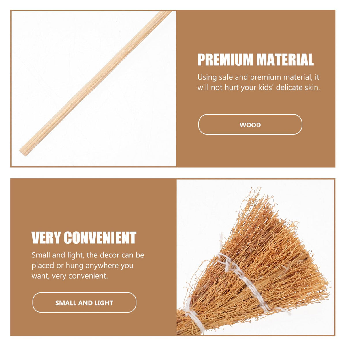 Mini Witch Broom Hanging Decoration 5.5 Inch Straw Broomstick Ornament for Halloween and Christmas Dollhouse Accessories