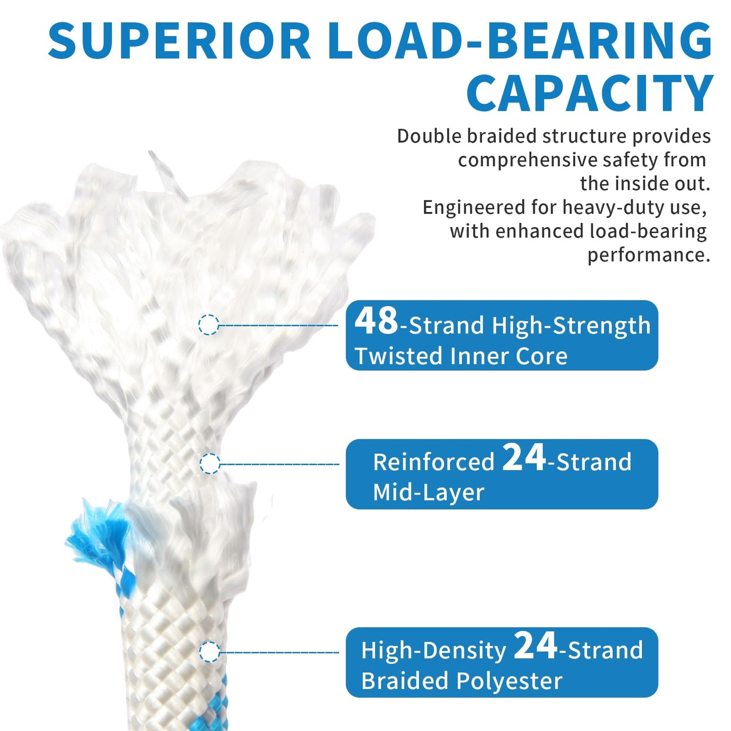 Double Braid Arborist Rope, 1/2 Inch x 100 ft, 9000 LBS Breaking Strength Heavy Duty Tree Climbing Rope, Outdoor Swing Rope for Trees, Climbing, Sailing & General Use