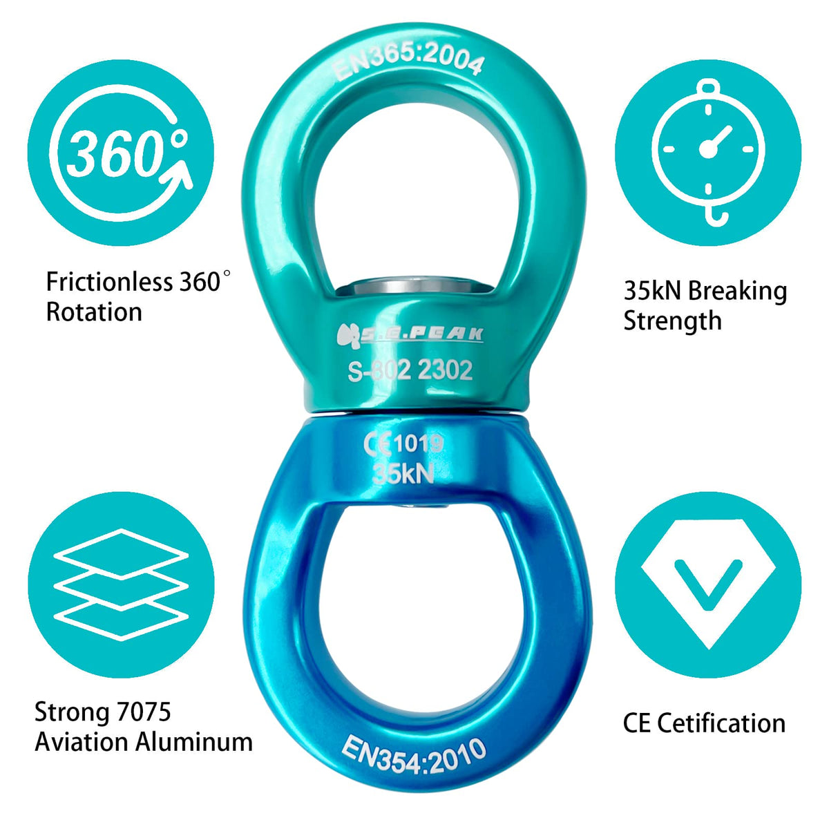 S.E.PEAK 35kN Swing Swivel, CE Certified 360°Rotational Device, Silent Hanging Accessory for Tree Swing, Aerial Dance
