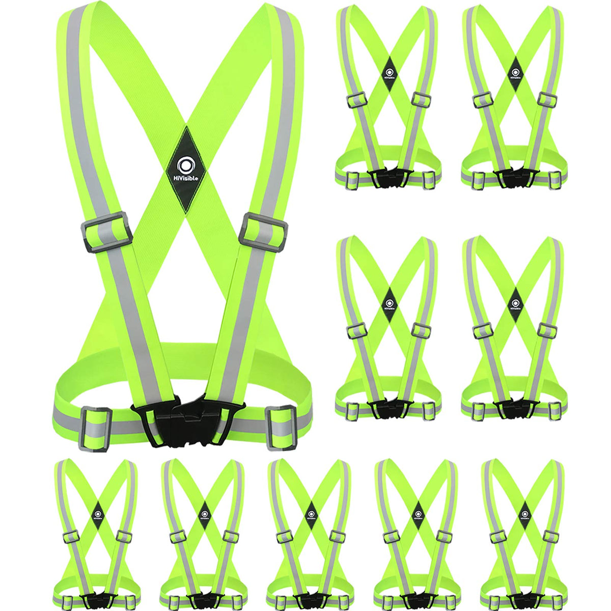 HiVisible | 10 Reflective Safety Straps Hi Vis Strap Vest Safety Suspenders Reflective Running Working Reflective Vest Straps