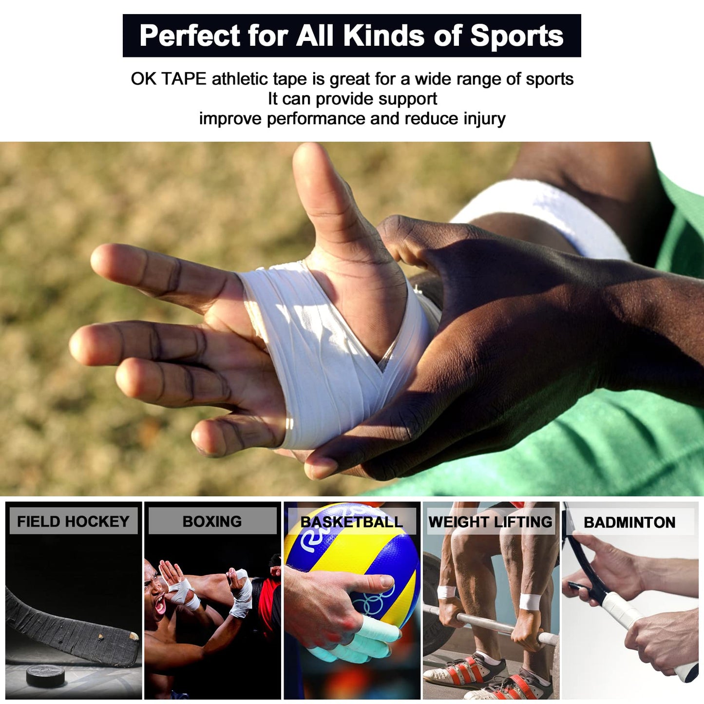 OK TAPE Athletic Sports Tape（4 Packs) - 45ft Per Roll Very Strong Tape for Athlete & Sport Trainers & First Aid Injury Wrap, Perfect for Fingers Ankles Wrist on Bat, Hockey Stick - Dark Blue