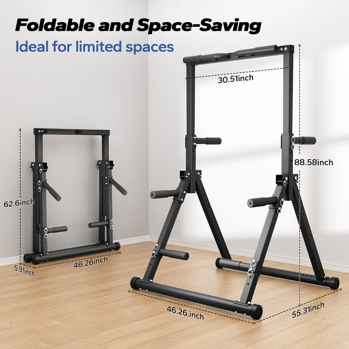 Foldable Pull Up Bar Free Standing, Strength Training Pull-up Bars Adjustable Pull Up Station, Power Tower Pull Up Bar MultiFunction Pull Up Dip Station Workout Equipment For Home Gym Support 480 LBS