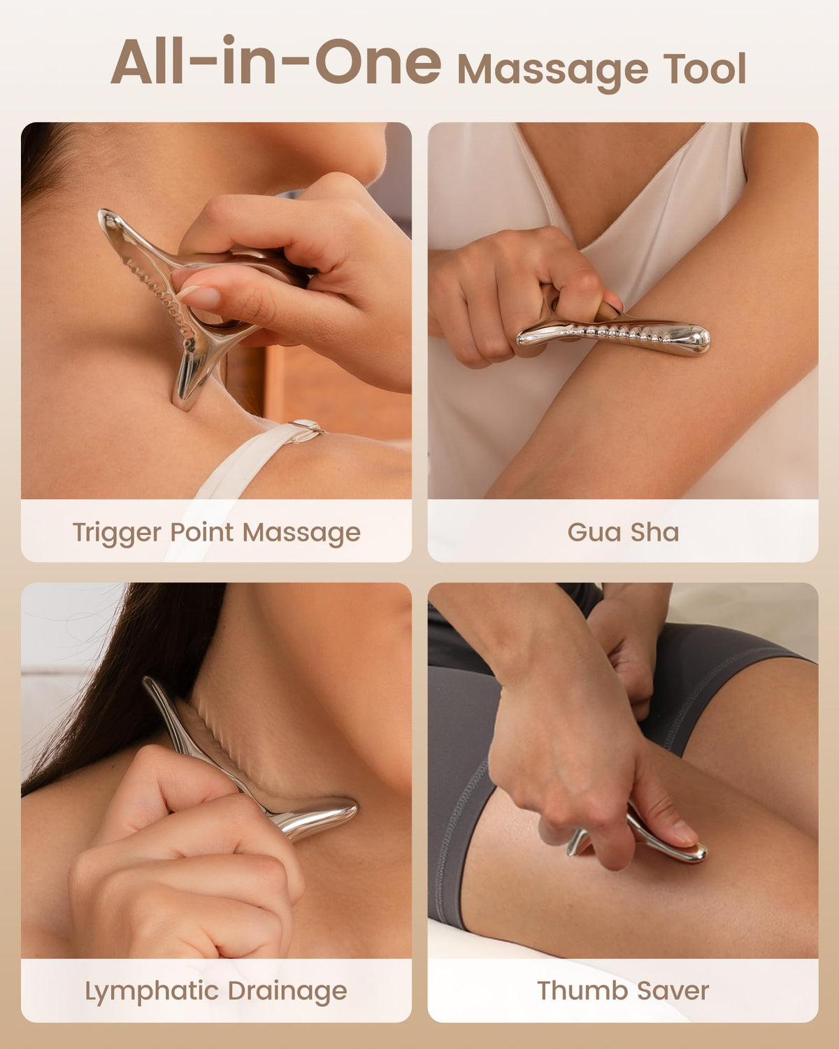 lifechill Trigger Point Massage Tool for Deep Tissue, Muscle Scraper Tool for Fascia Release, Metal Body Gua Sha Tool, Lymphatic Drainage Massager, Thumb Saver,Scar Tissue Massage,Acupressure Tool