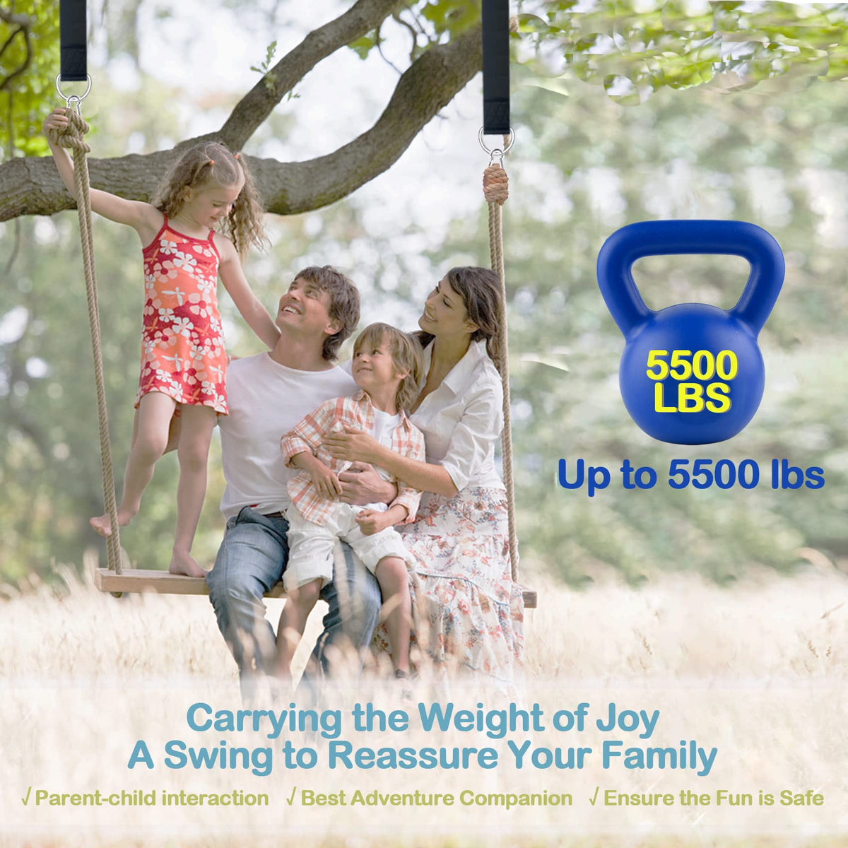 igolfluck Tree Swing Straps Hanging Kit 4FT/8FT/15FT/20FT/25FT, Extra Long Tree Swing Straps Holds 5500 lbs with Lock Carabiners & Tree Protectors, Safer for All Swing & Hammock (15FT)