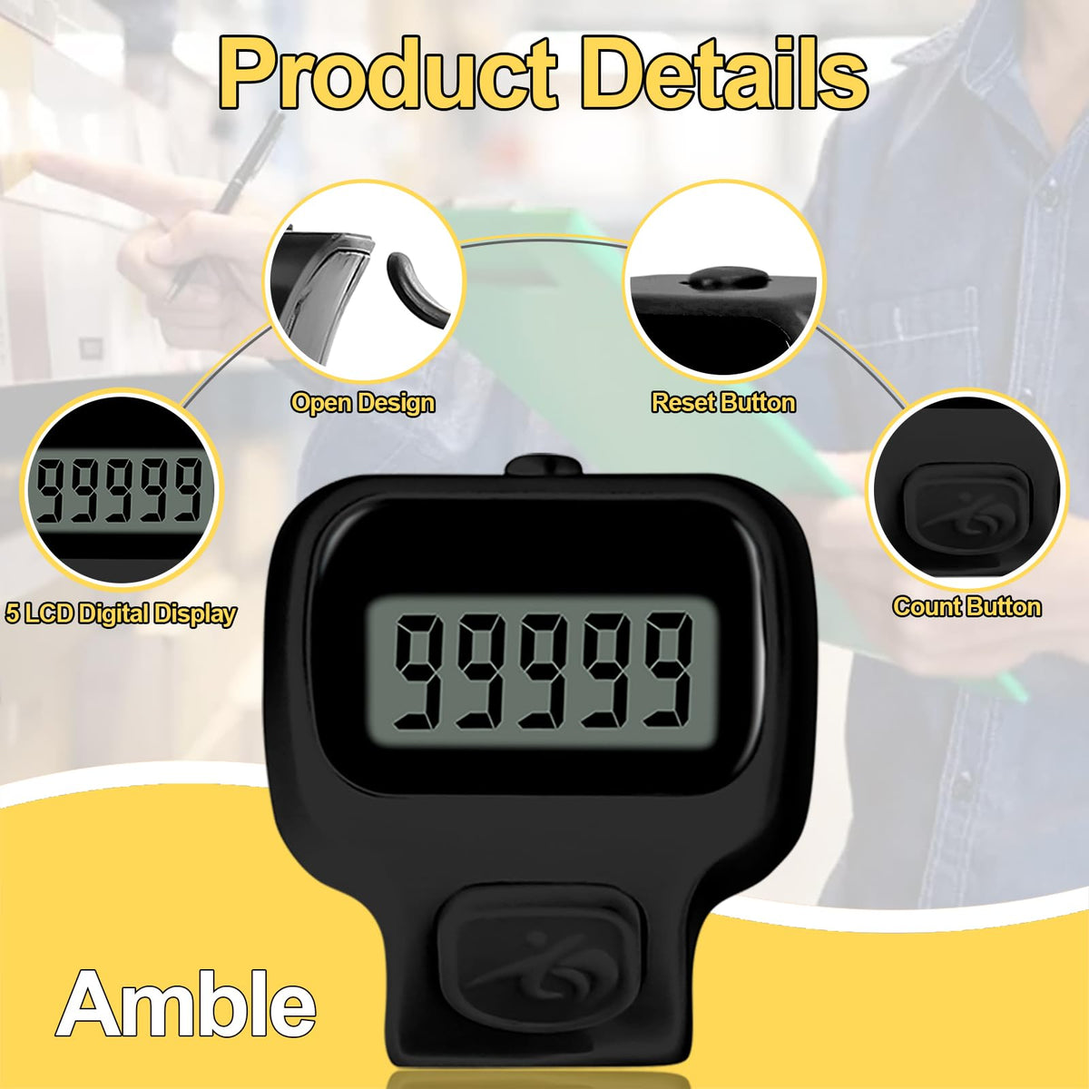 Amble Clicker Counter, Tally Counter, 6 Pack Electronic Finger Clicker for Knitting, Crochet, Stitch, Golf, Fishing, Lap, Goods Counting