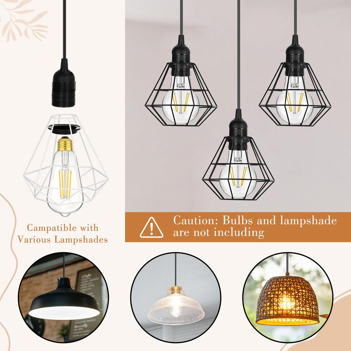 Retisee 20 Pcs Hanging Pendant Light Cord Kit Bulk Set E27 Base 4ft Adjustable Hanging DIY Industrial Edison Lamp Swag Light Kit Holder for Kitchen Dining Room Restaurant Bar(Black)