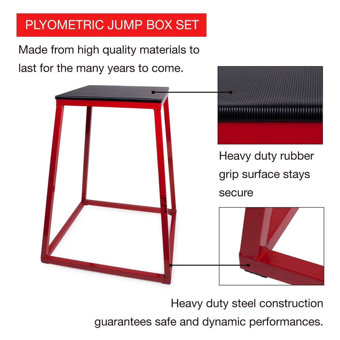 JFIT Plyometric Jump Box Set of 4 - 12", 18", 24", 30", Red/Black