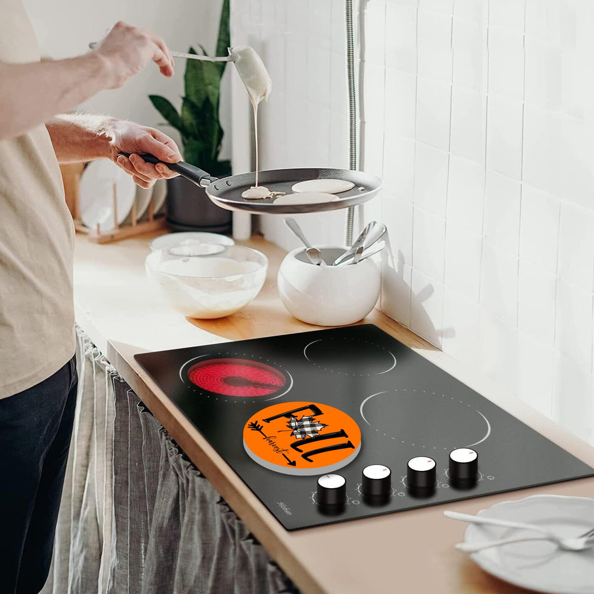 Fall Pumpkin Electric Stove Burner Covers，4 Pcs Halloween Decor Round Stove Burner Cover，8 Inches and 10 Inches，Gas Stove Burner Cover,Metal Cooktop Autumn Pumpkin Decorative Home Decor,Kitchen Decor