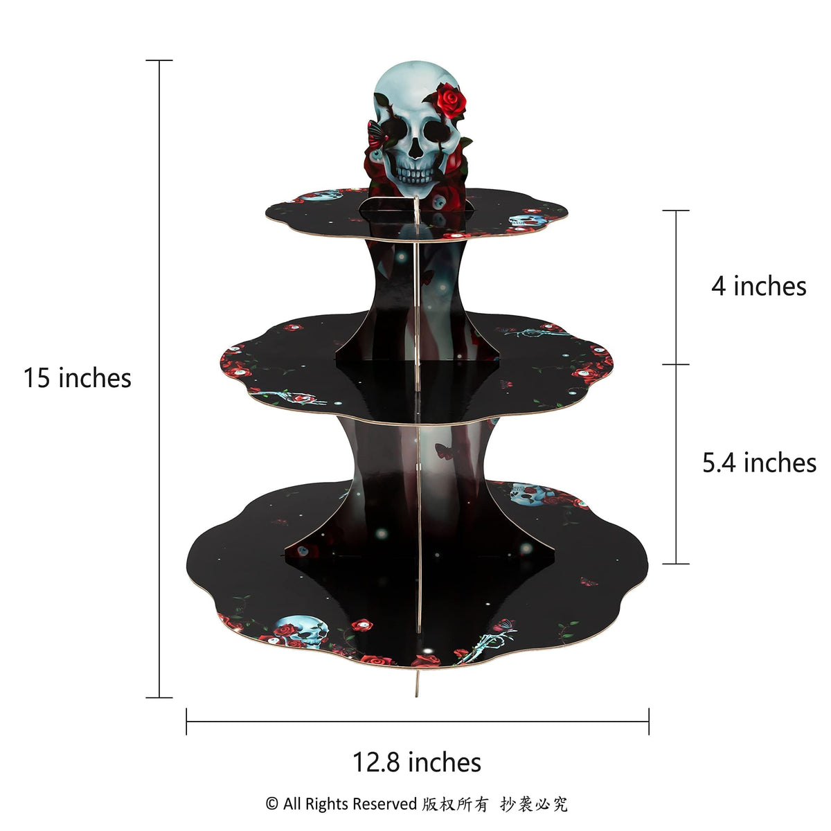 Cheerland Halloween Cupcake Stand Black Red Skeleton Birthday Party Decorations Rose Skull Party Decoration Goth Birthday Decor Spooky Skeleton Gothic Halloween Wedding Decorations