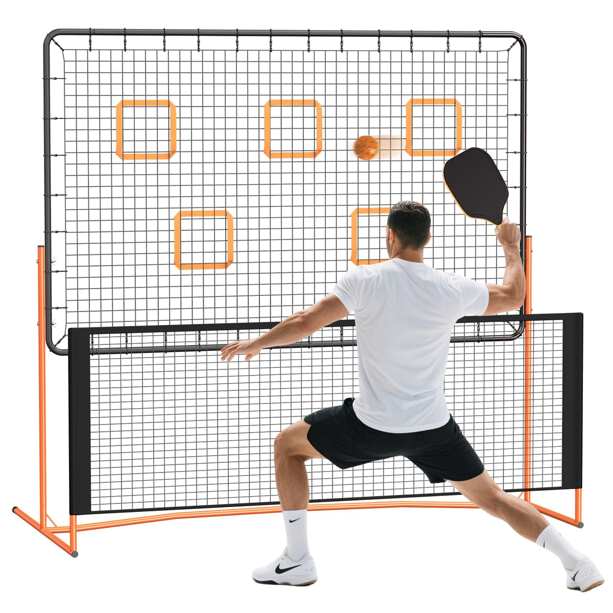 GCCSJ Pickleball Rebound Net, Pickleball Rebounder Training Equipment, for Single Player Practice Hitting, Doubles, Suitable for Garage, Backyard, Park, Indoor and Outdoor (Orange)