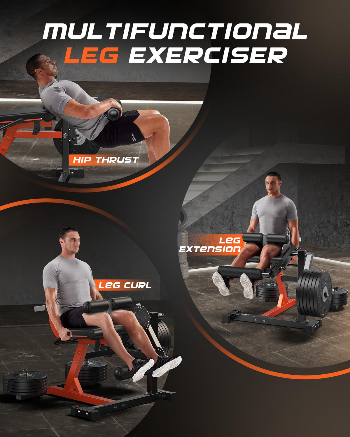 FEIERDUN Leg Extension Curl Machine, Leg Extension Machine for Lower Body Workouts, Adjustable Leg Curl Machine with Exercise Bench, Home Gym Weight Machine, Orange