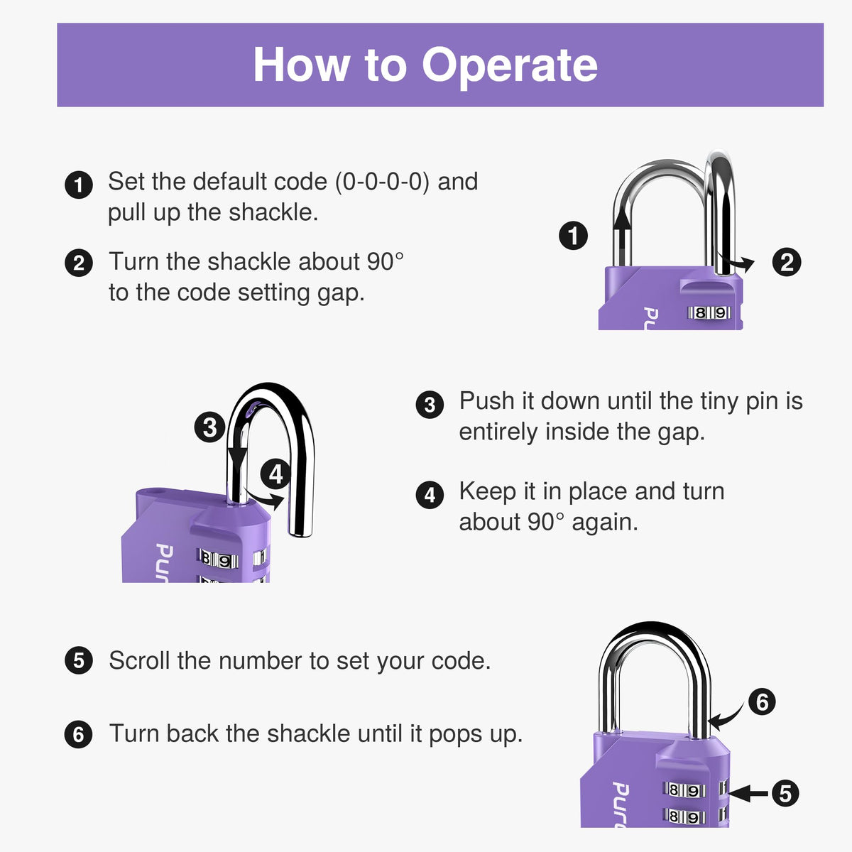 Puroma 1 Pack Combination Lock for Locker 4 Digit Outdoor Waterproof Padlock for School, Gym, Sports, Fence, Toolbox, Gate, Case, Outdoor, Hasp Storage (Purple)