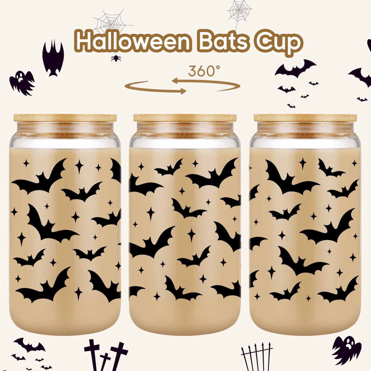 Fairy's Gift Halloween Bats Cup, Halloween Spooky Gifts, Bat Lovers Gothic Glass Cup, Cute 16 oz Iced Coffee Glass Tumbler, Boo Basket Stuffers, Goth Girl Party Stuff, Gothic Spooky Gifts for Women