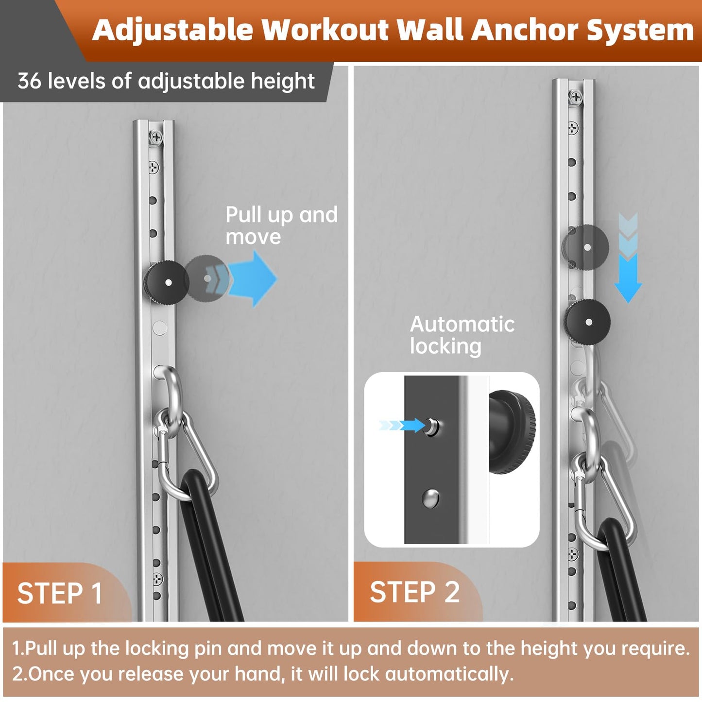Adjustable Resistance Band Wall Mount System（2PCS,Resistance Band Wall Anchor for Home Gym, Ideal for Strength Training, Physical Therapy & Rehab Training