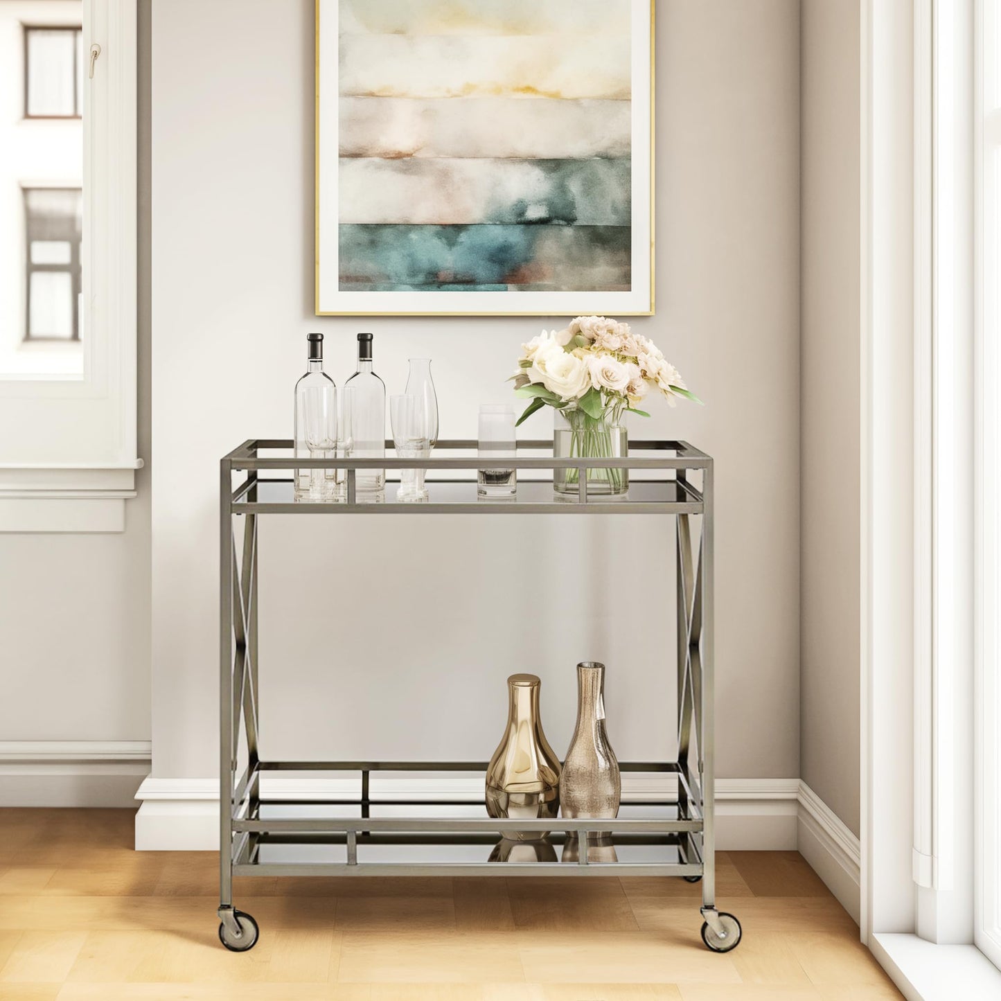 Mirrored Antique Gold Serving Cart