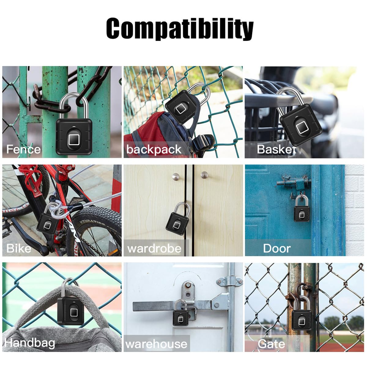 Fingerprint Padlock,AICase Bluetooth Thumbprint Lock,Support USB Charging IP67 Waterproof Smart Anti-Theft Keyless Lock Suitable for House Door,Wardrobes, Gym, Backpack, Luggage Suitcase, Bike, Office