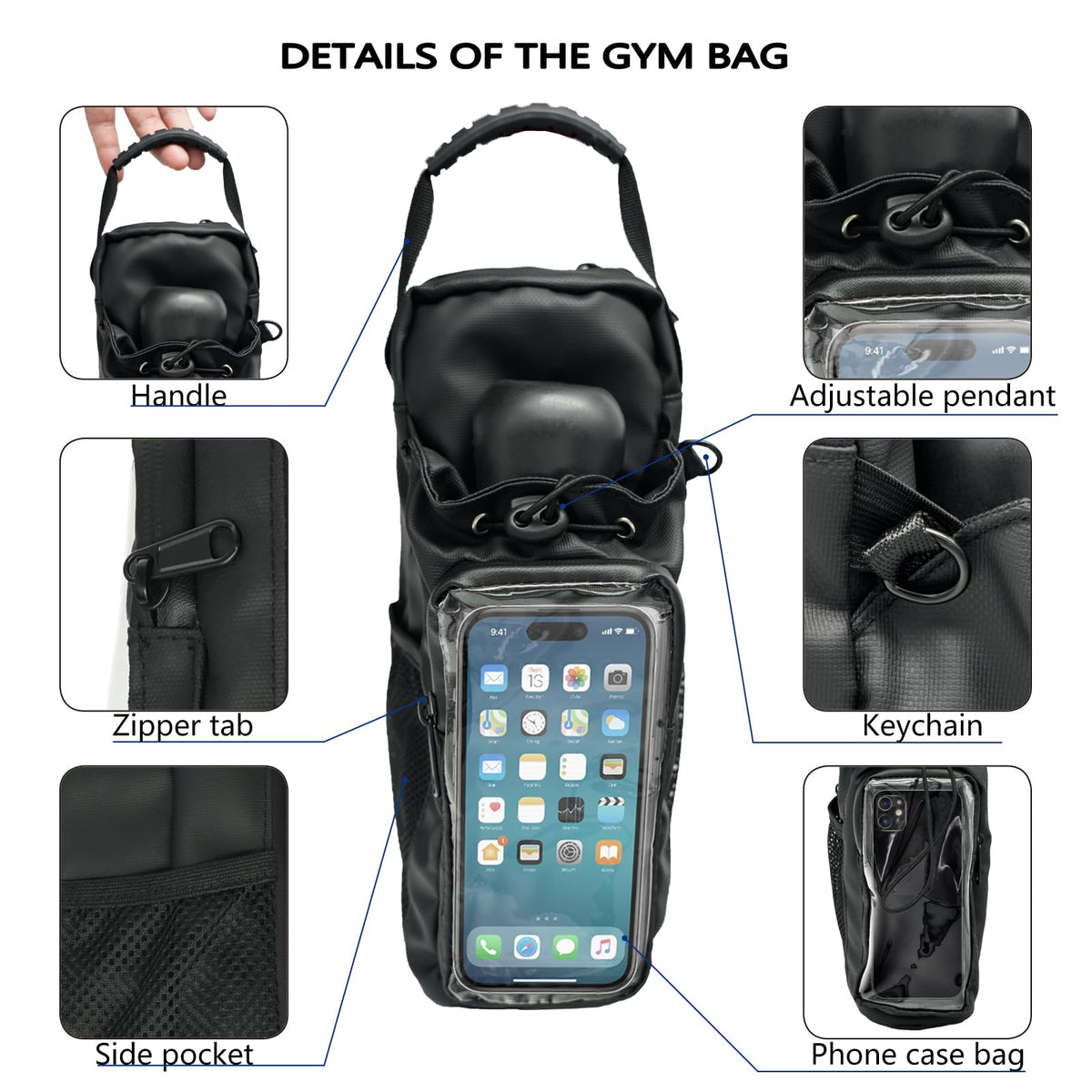 JMIAOCC Magnetic Gym Bag for Men & Women - Adjustable Strap，Small Gym Bag，Magnetic Large Water Bottle Holder - Ideal for Fitness, Travel & Sports