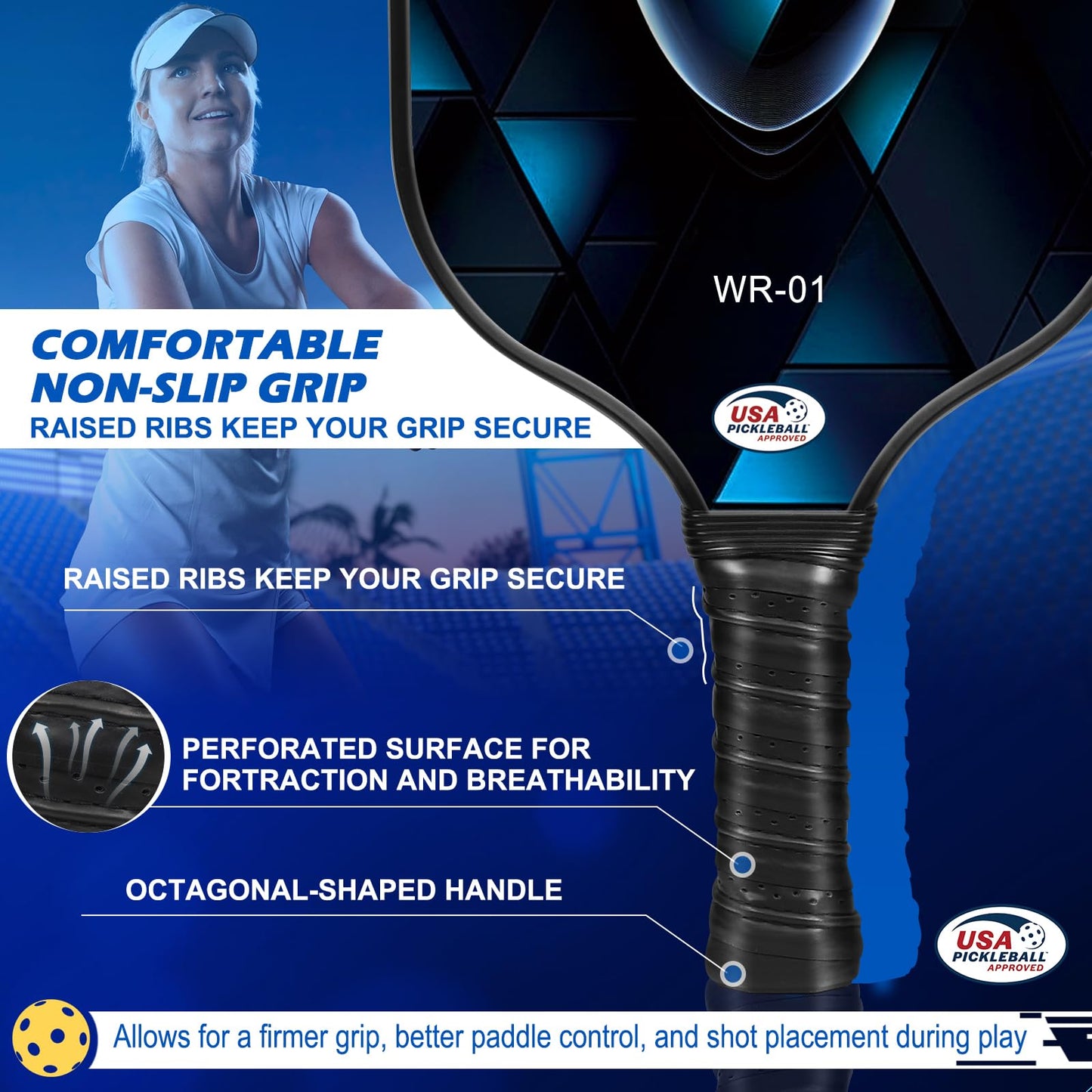 WROSU Pickleball Paddles Set of 4 Carbon Fiber | 2024 USAPA Approved Equipment W/Accessories | Core Carbon Fiber Pickleball Racquet | Have Traction and Stability | for Friends