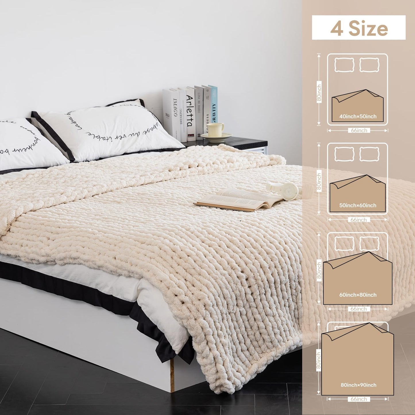 Larexius Chunky Knit Blanket - Luxury Soft Cozy 50 * 60 Throw Blanket,100% Woven Blanket Rope Knot Throw Blanket for Couch, Sofa, Home Decor, Gift - Machine Washable (Cream, 50 * 60)