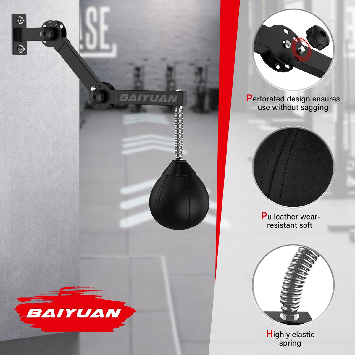 Speed Bag Wall Mount Height Adjustable & Fold Speed Bags Wall Bracket Boxing Reflex Ball, Boxing Bag as Adults Teens and Kids, Fits Home Gym Workout, Black (Speedbag Size 7" x 8")