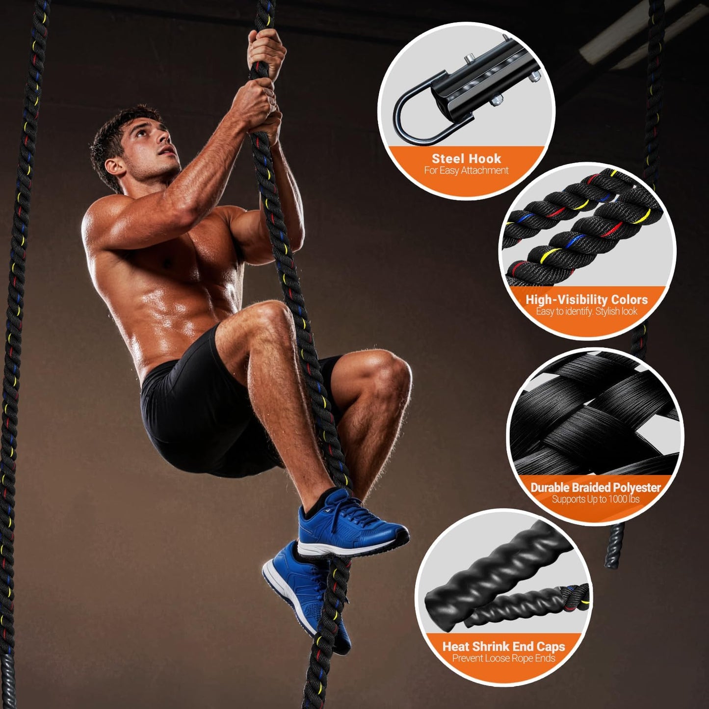 Brobantle Climbing Rope Gym Workout - 1.5 Inch Diameter 40FT Heavy Duty Thick Rope Work Out Exercise Ropes for Adults Home Indoor & Outdoor Fitness and Strength Training
