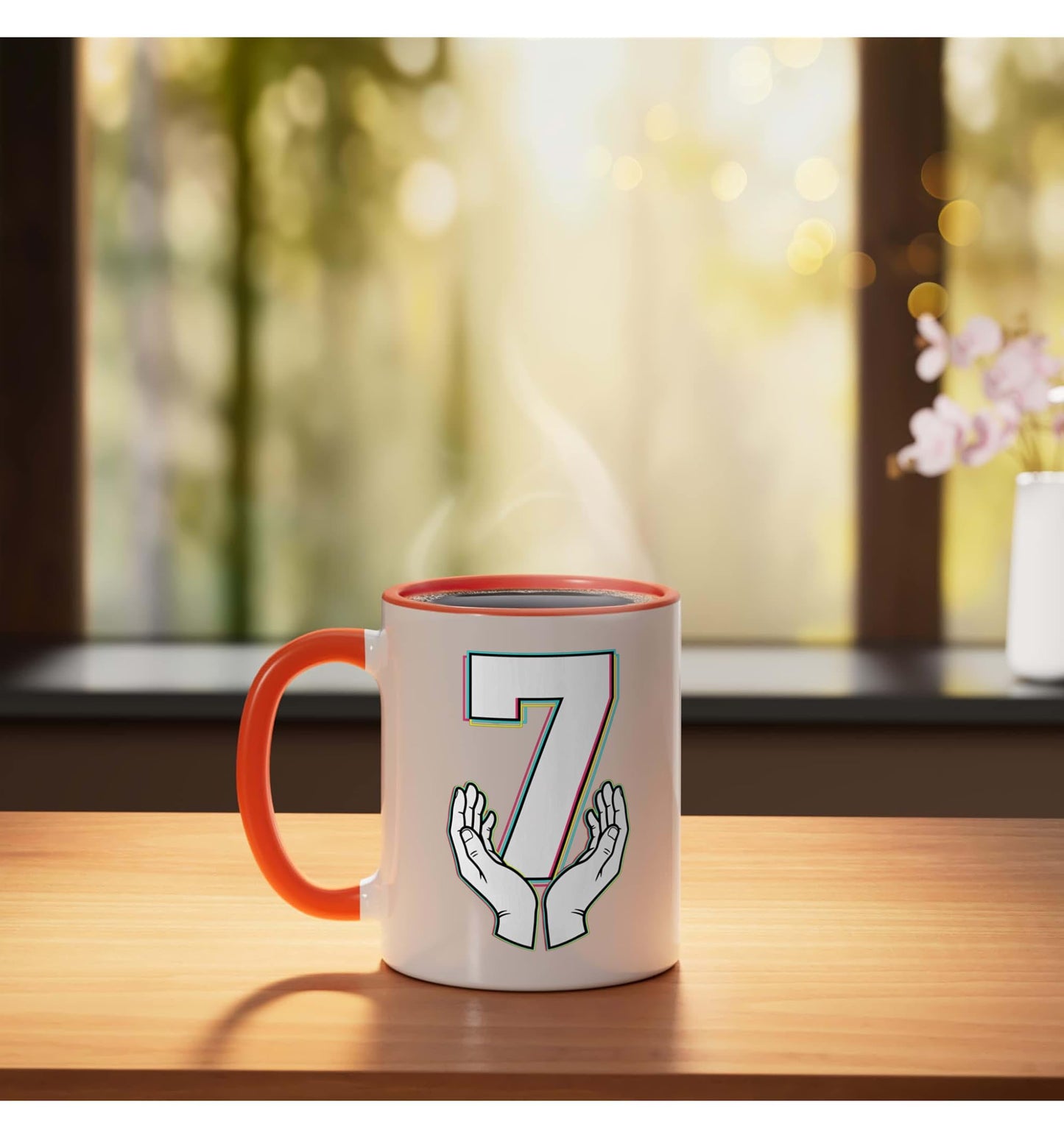 Halloween Number 7 Costume, Matching 67 Meme Retro Glitch Ceramic Mug, Orange/White