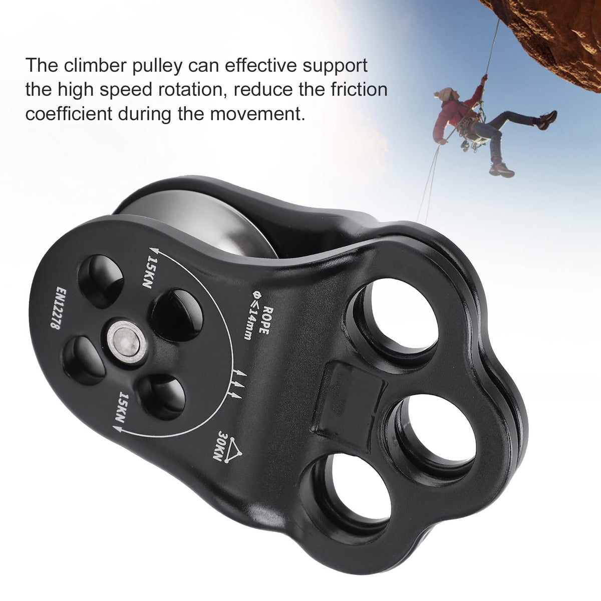 Climbing Pulley Climbing, 30KN Three Hole Side Plate Pulley Rope Climbing Pulleys for Rope, Rock Climbing, Rappelling, Zipline Sports, Compatible with up to 0.5in Ropes