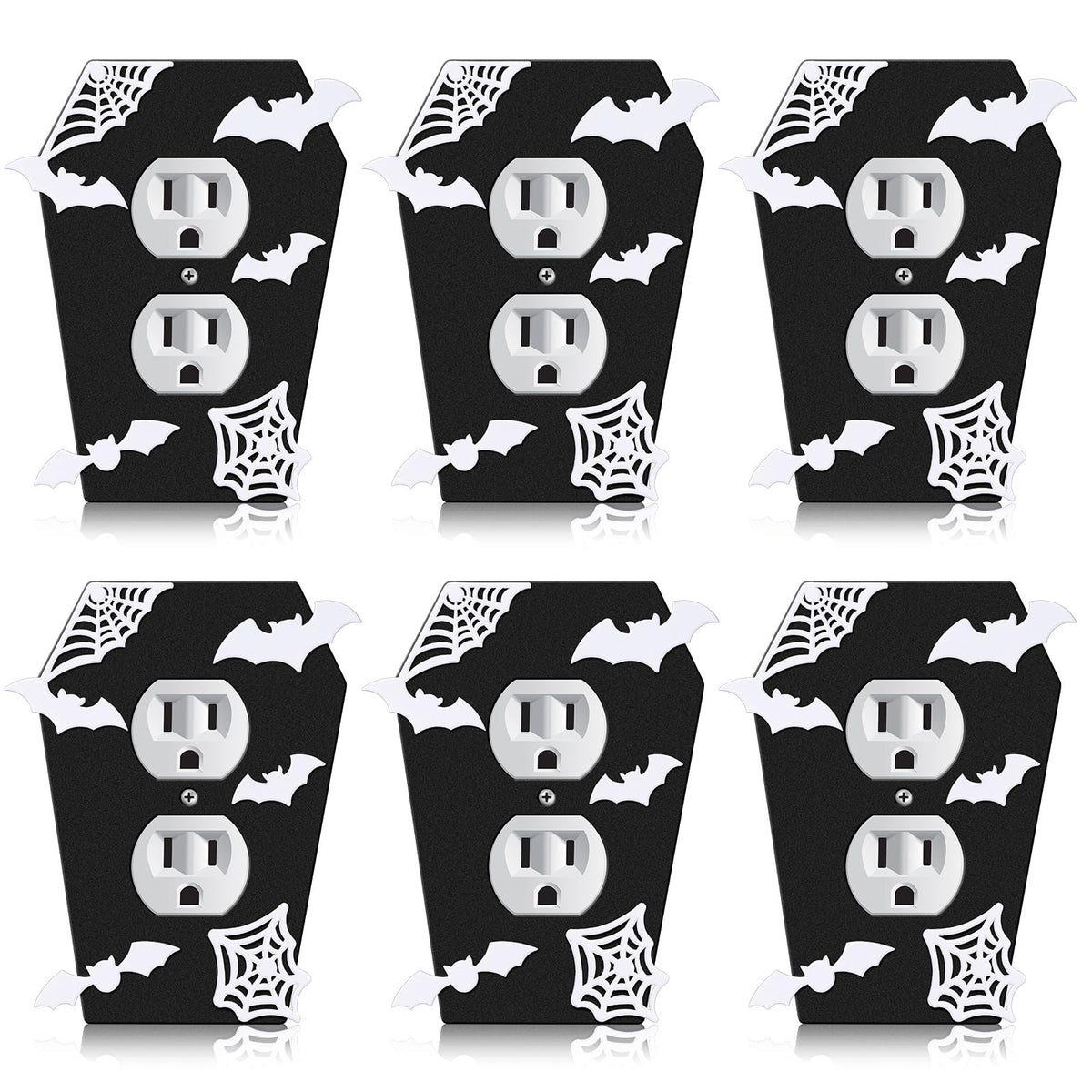 Peryiter 6 Pcs Gothic Coffin Black Outlet Covers Wall Plate Bat Coffin Gothic Room Decor Duplex Plug Socket Light Switch Covers Decorative Goth Decor for Bedroom Home Kitchen(Black,Spider Web)