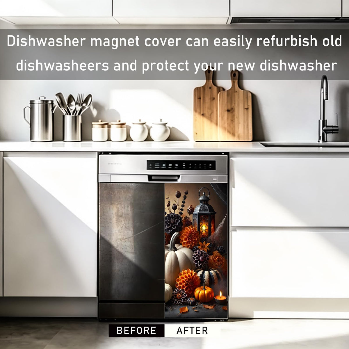 Dishwasher Magnet Cover Pumpkin, Halloween Magnetic Decorative Dishwasher Front Panel Cover, Refrigerator Magnet Cover Decal Sticker for Kitchen Home Decor 23x26 Inch