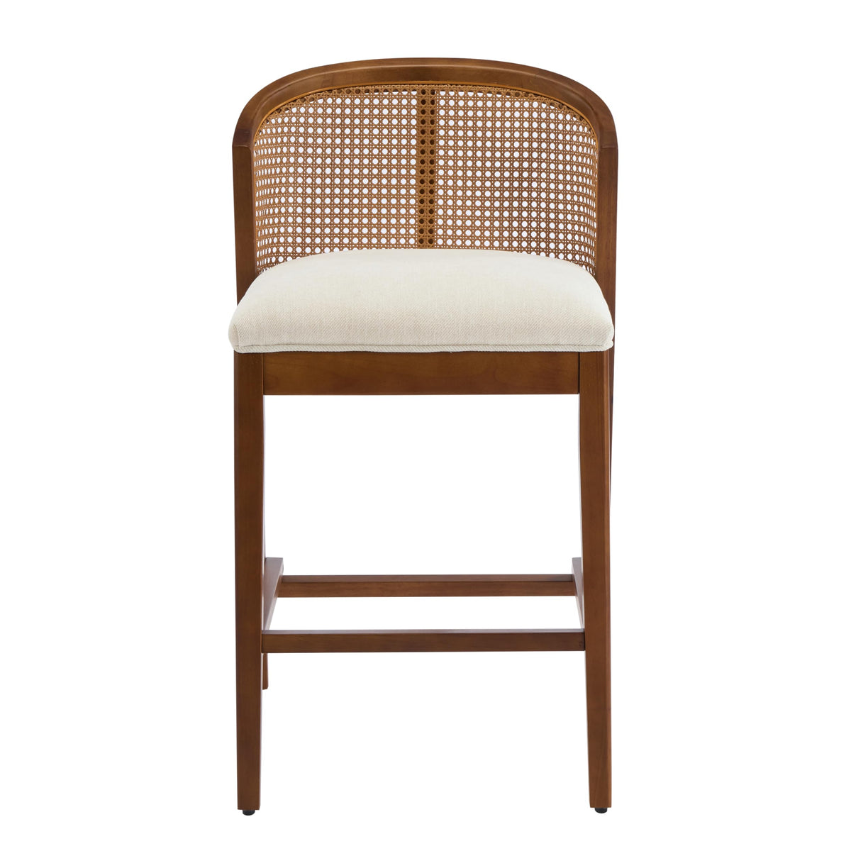 Christopher Knight Home JENA Rattan Counter Stools Set of 2, Counter Height Bar Stools for Bar Table, Rubberwood Frame with Upholstered Barstools, Wood Accent Chair with Footrest, Beige + Walnut